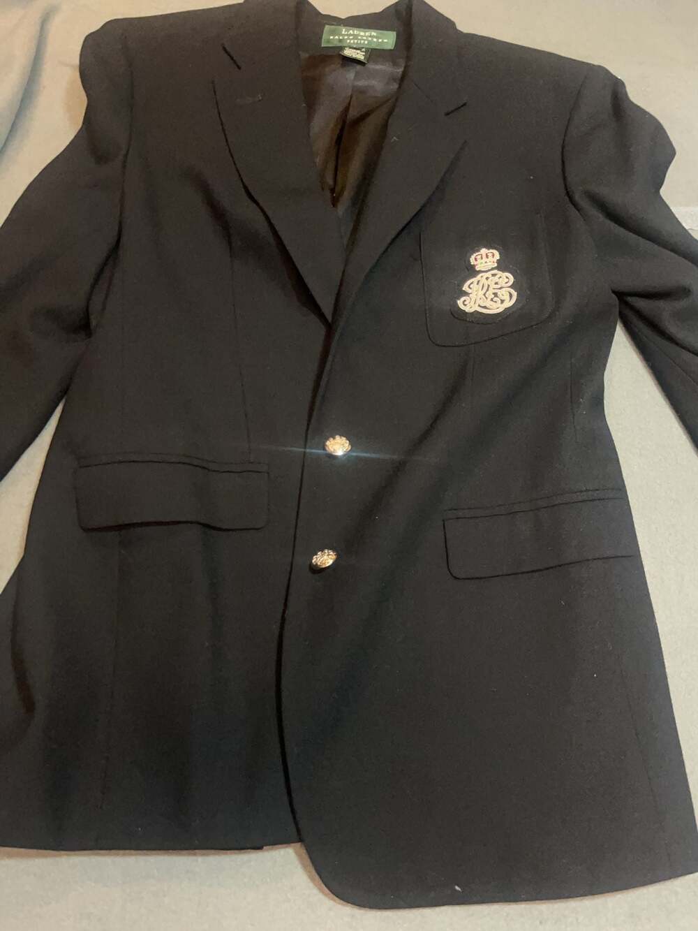 Lauren Ralph Lauren Petite Black Blazer with Crest Patch Size 10P - Picture 6 of 9